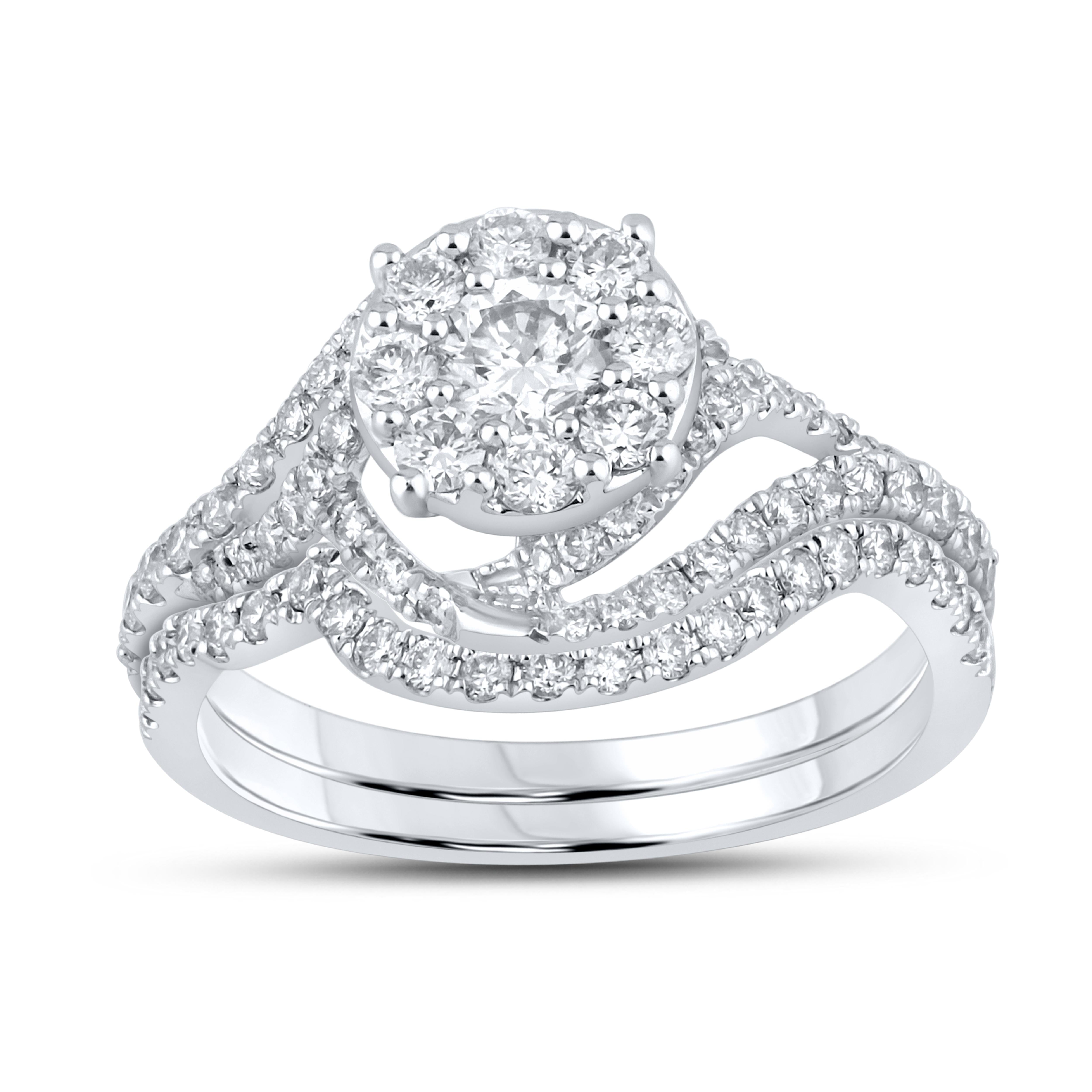 10kt White Gold 1.10 CTW Natural Diamond Bridal Ring Set