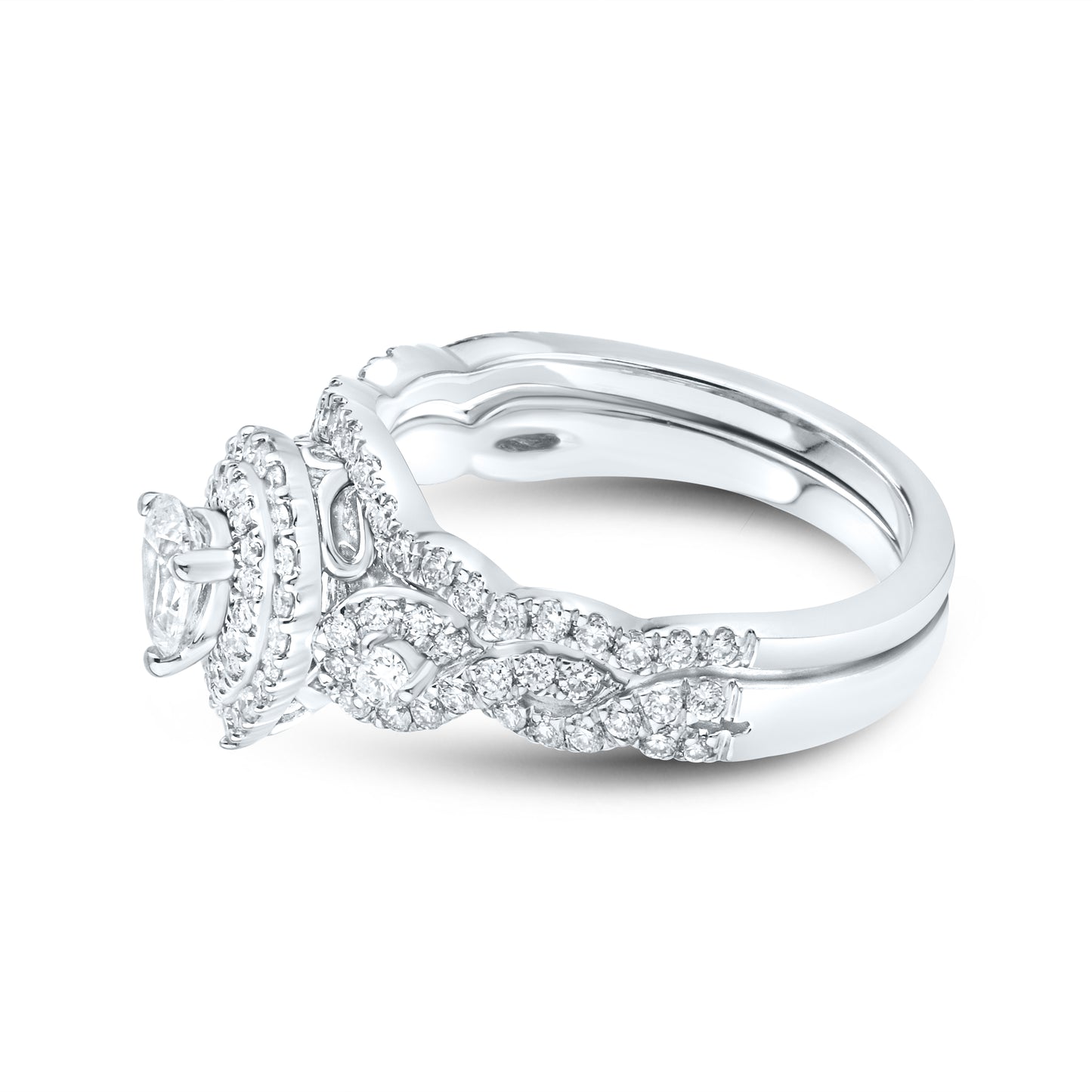 14kt White Gold Ring 1.00 CTW PEAR SHAPE Diamond Bridal Ring Set