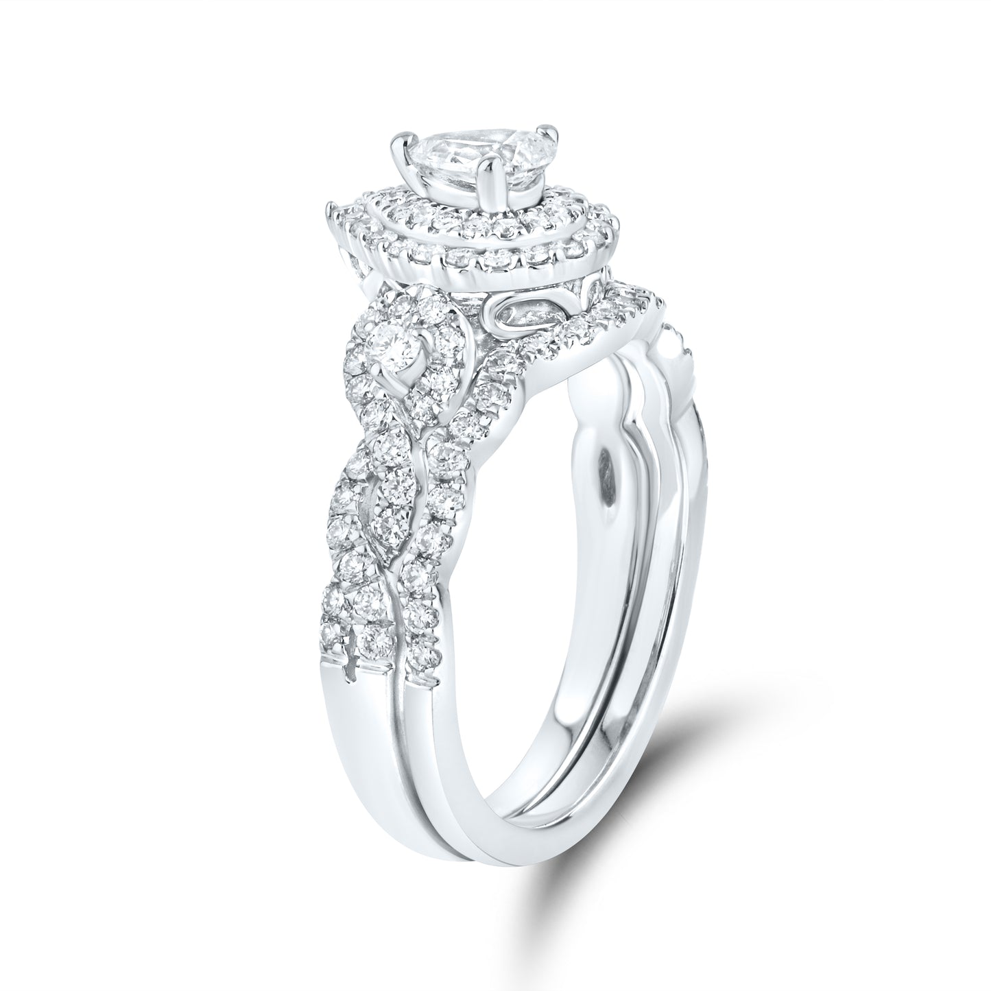 14kt White Gold Ring 1.00 CTW PEAR SHAPE Diamond Bridal Ring Set