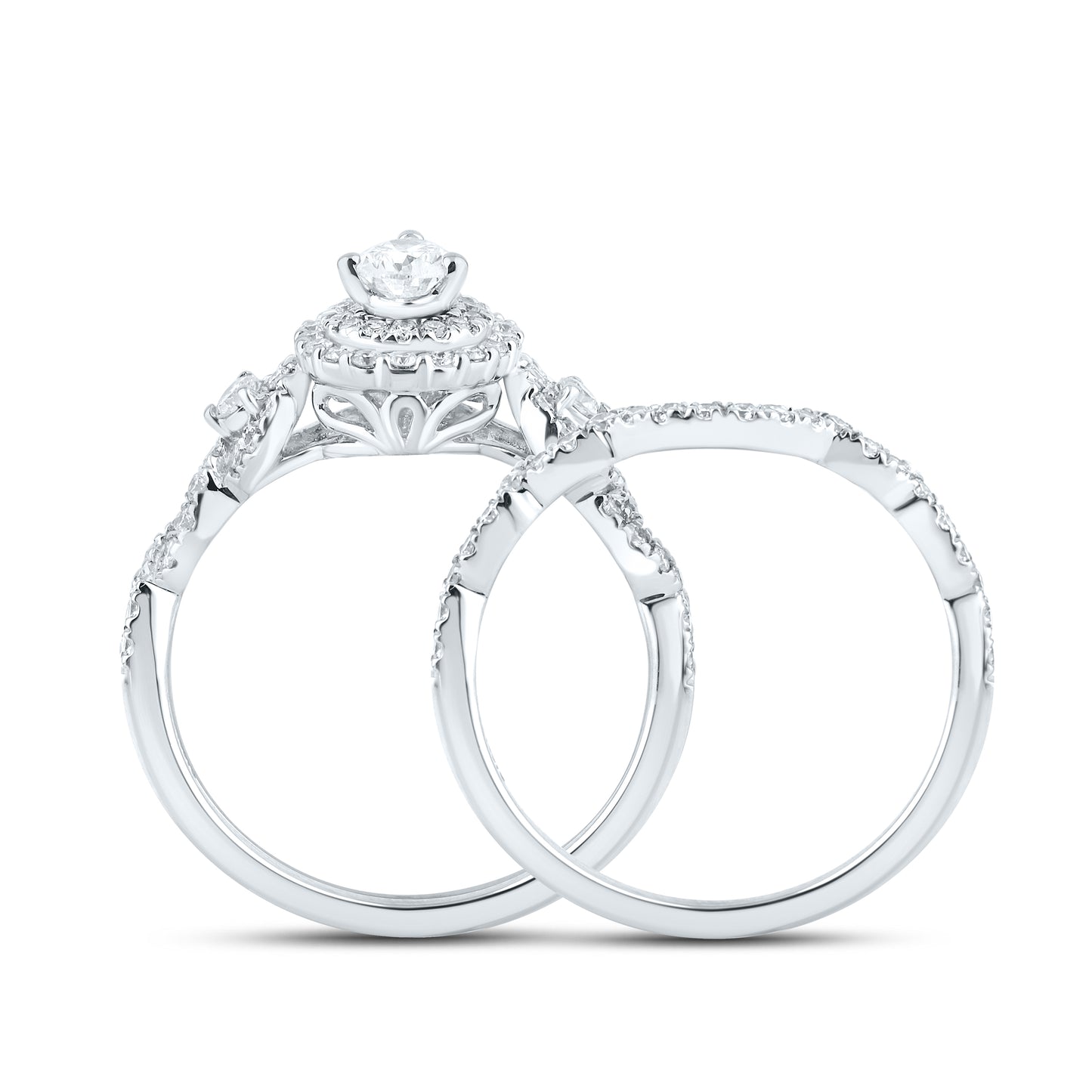 14kt White Gold Ring 1.00 CTW PEAR SHAPE Diamond Bridal Ring Set