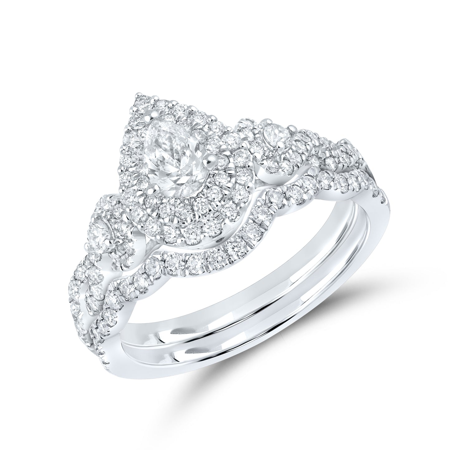 14kt White Gold Ring 1.00 CTW PEAR SHAPE Diamond Bridal Ring Set