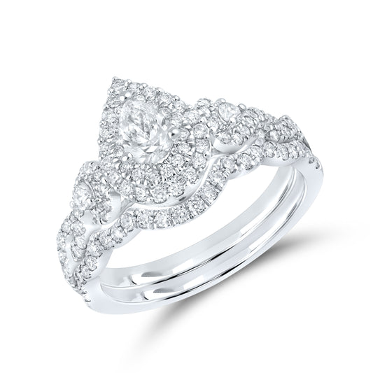 10kt White Gold Ring 1.00 CTW PEAR SHAPE Diamond Bridal Ring Set