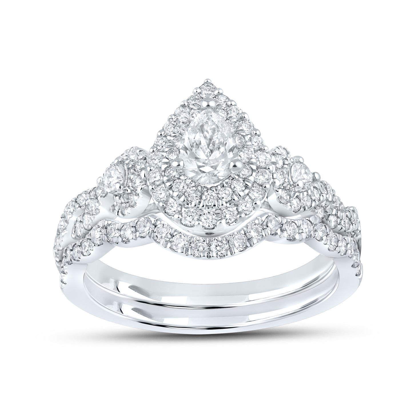 14kt White Gold Ring 1.00 CTW PEAR SHAPE Diamond Bridal Ring Set