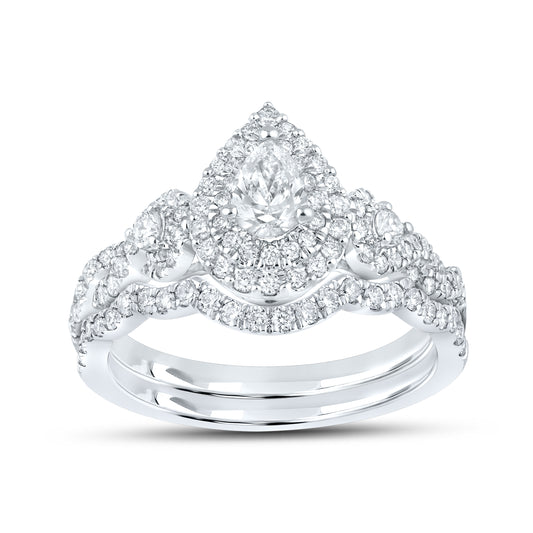 10kt White Gold Ring 1.00 CTW PEAR SHAPE Diamond Bridal Ring Set