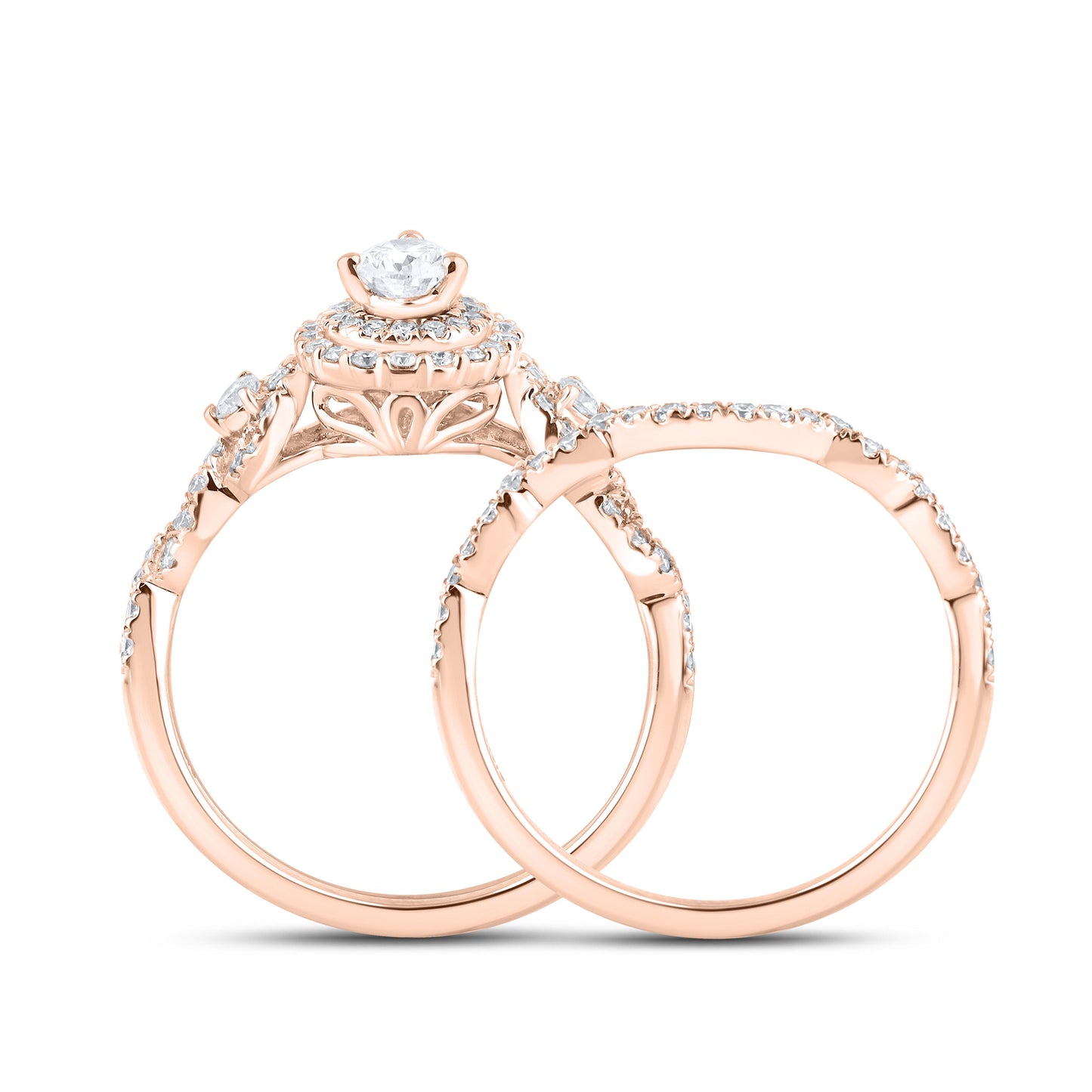 10kt Rose Gold Ring 1.00 CTW PEAR SHAPE Diamond Bridal Ring Set