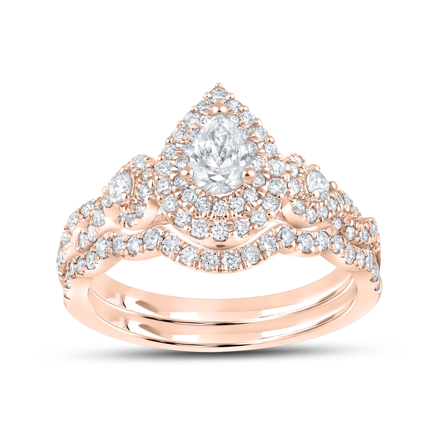 10kt Rose Gold Ring 1.00 CTW PEAR SHAPE Diamond Bridal Ring Set