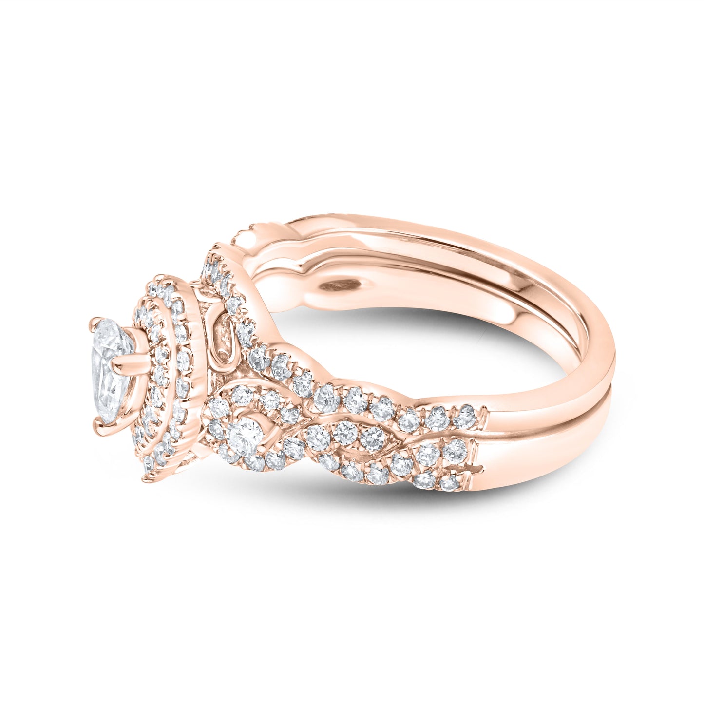 10kt Rose Gold Ring 1.00 CTW PEAR SHAPE Diamond Bridal Ring Set