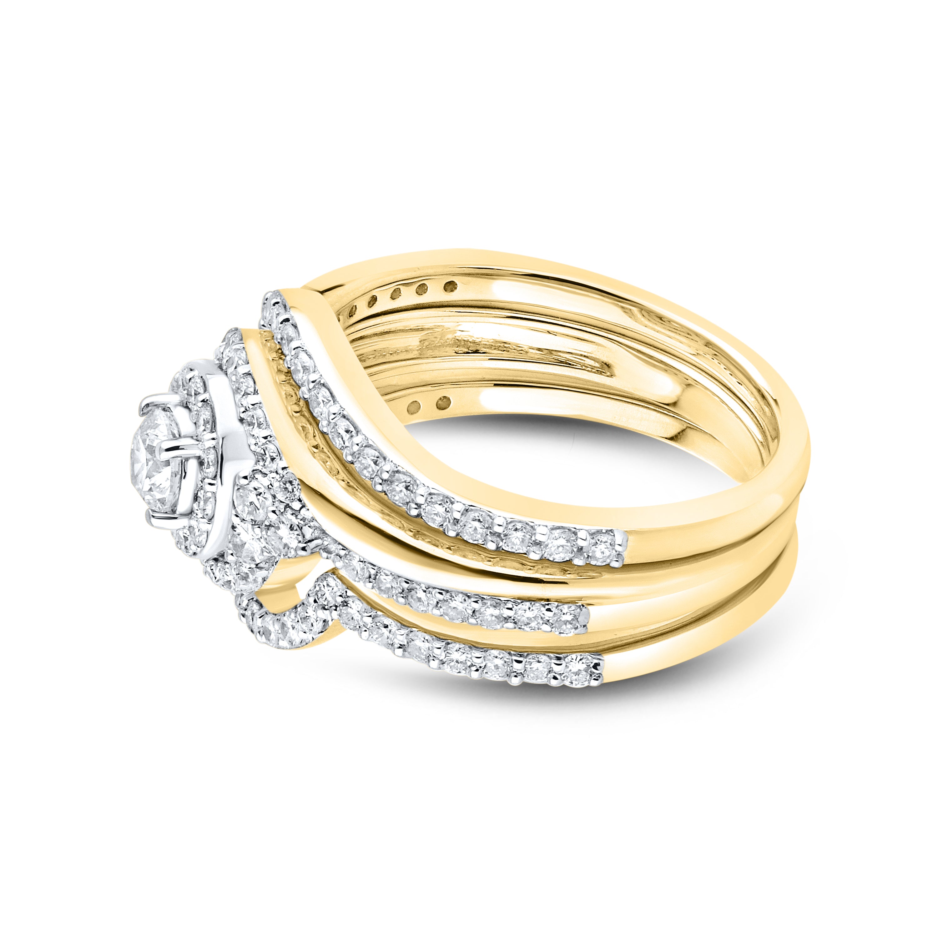 14K YELLOW GOLD NATURAL DIAMOND BRIDAL SET 1.14 CTW