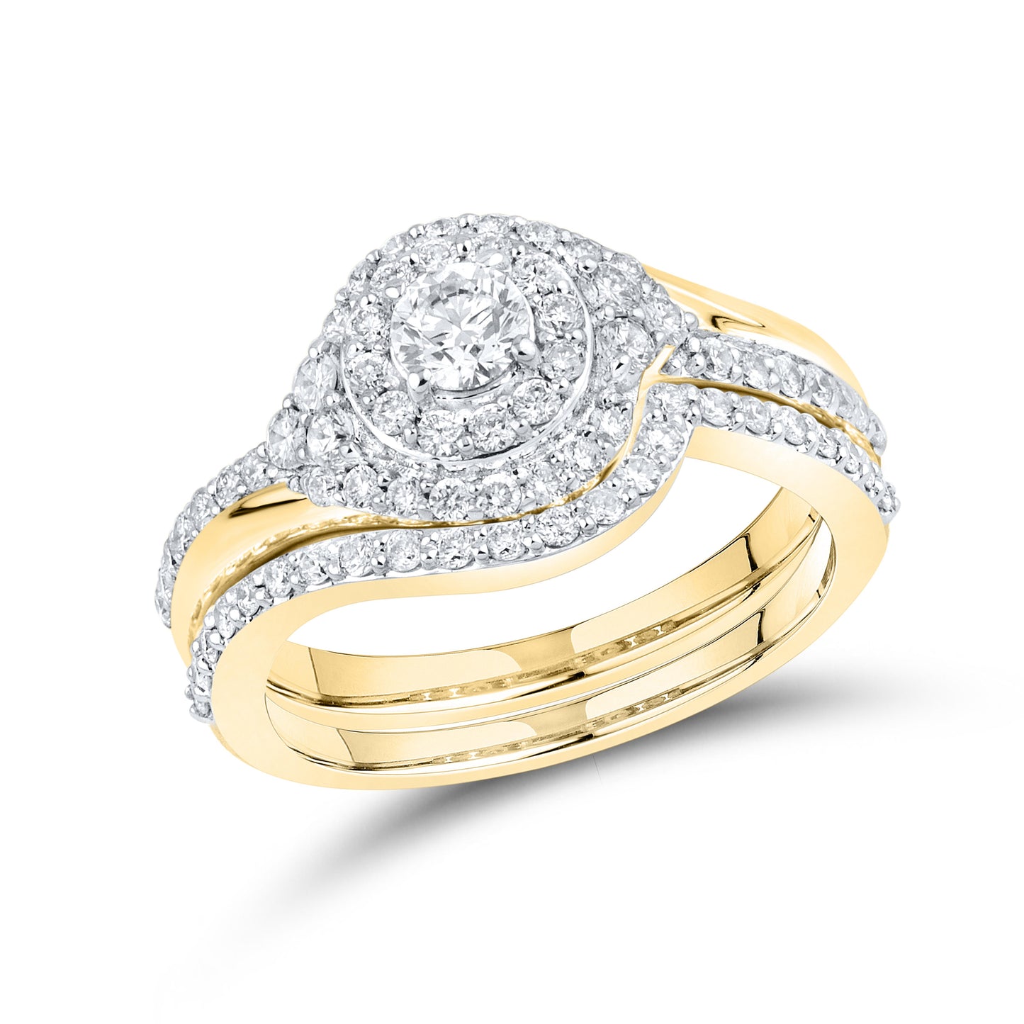 14K YELLOW GOLD NATURAL DIAMOND BRIDAL SET 1.14 CTW