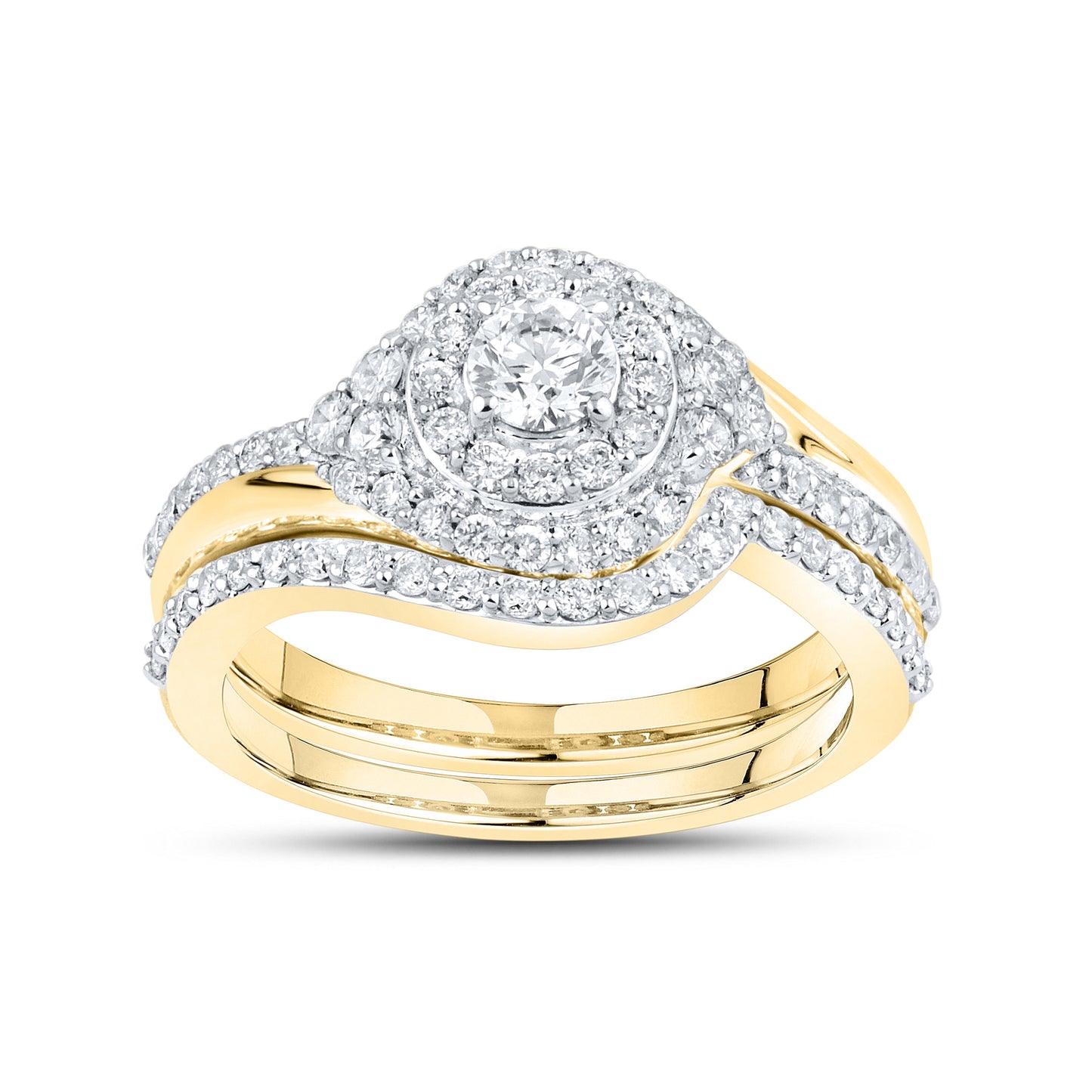 14K YELLOW GOLD NATURAL DIAMOND BRIDAL SET 1.14 CTW