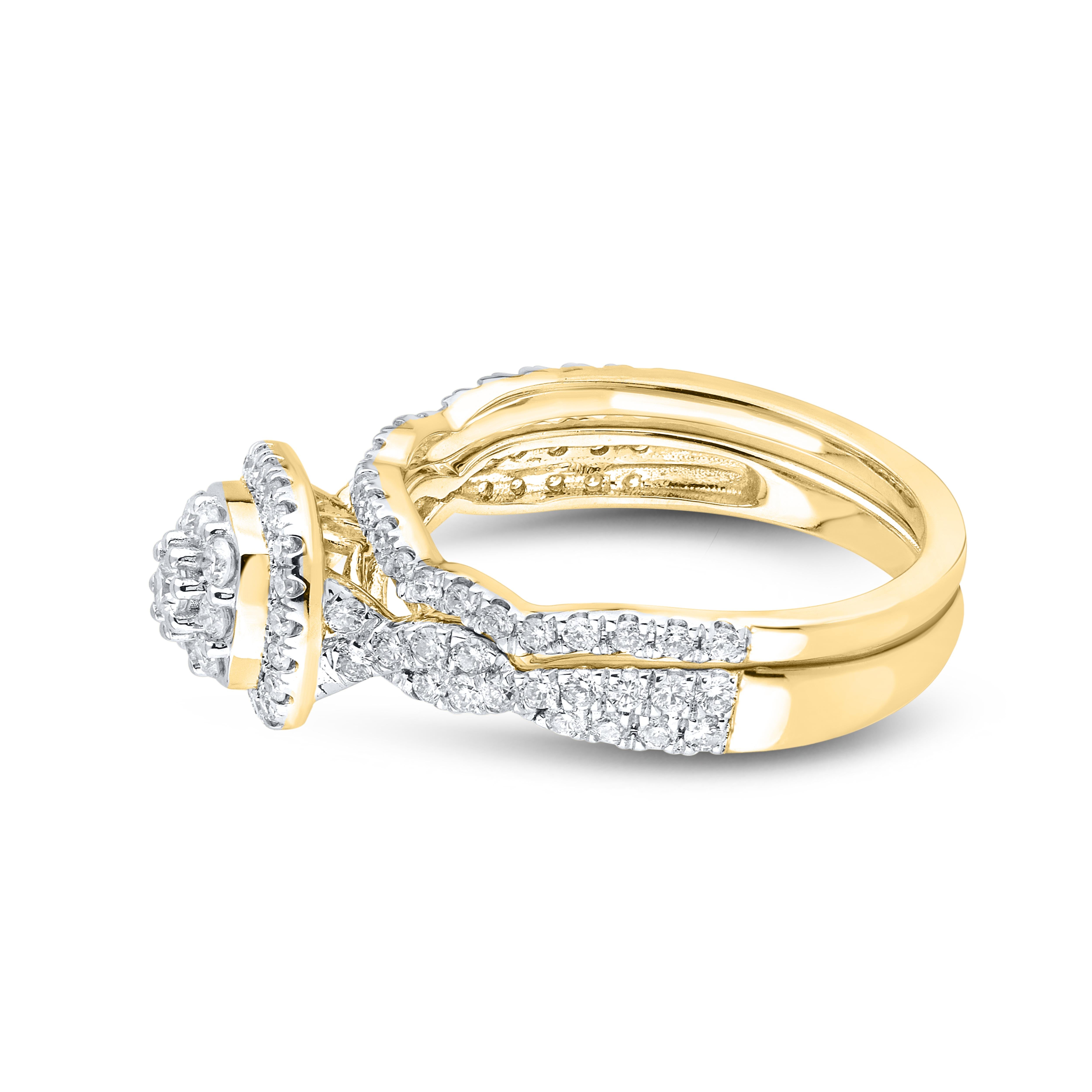 14KT YELLOW GOLD NATURAL DIAMOND BRIDAL RING SET 0.54 CTW