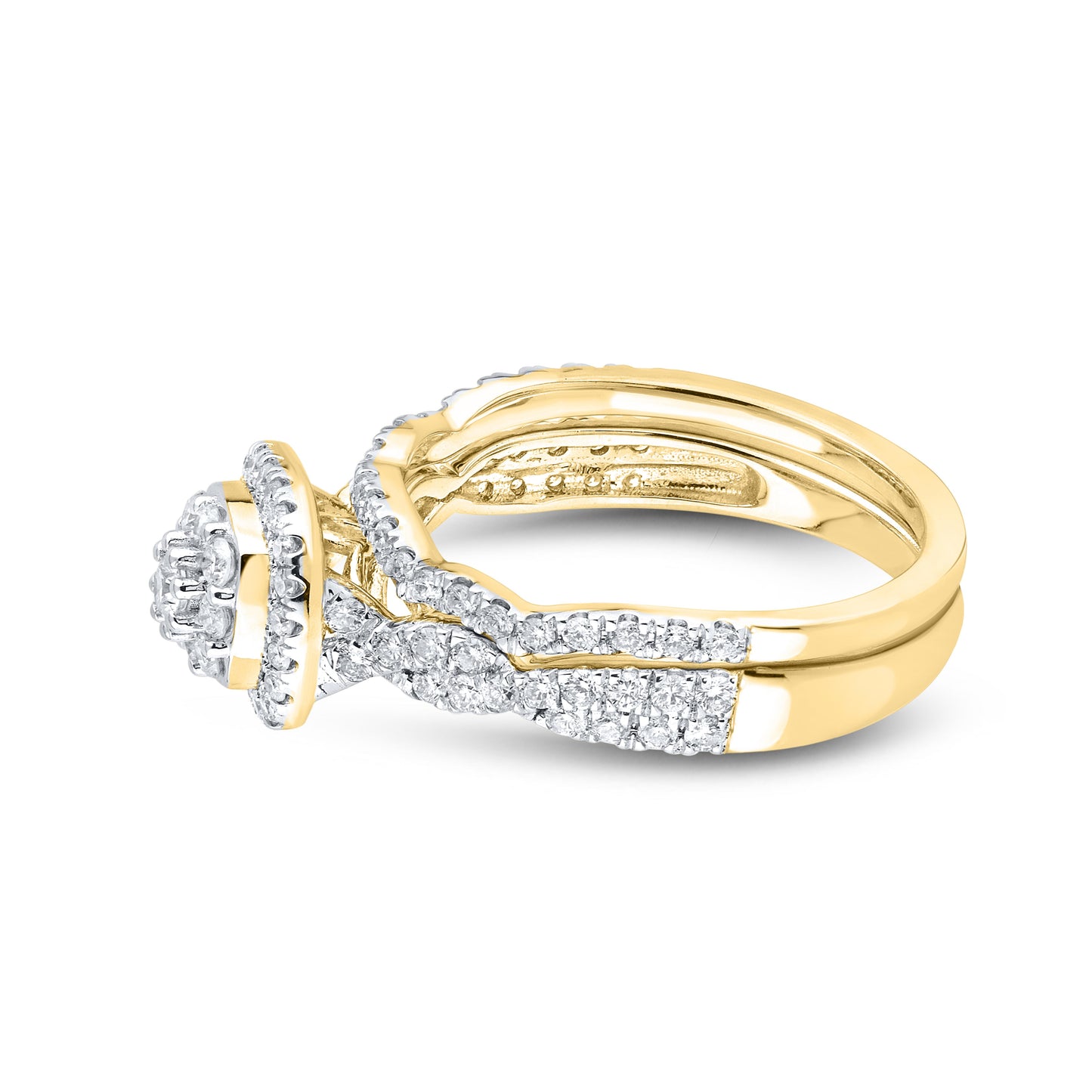 14K YELLOW GOLD NATURAL DIAMOND BRIDAL RING SET 0.54 CTW