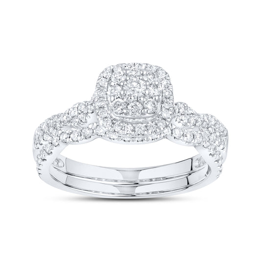14KT WHITE GOLD NATURAL DIAMOND BRIDAL RING SET 0.50 CTW