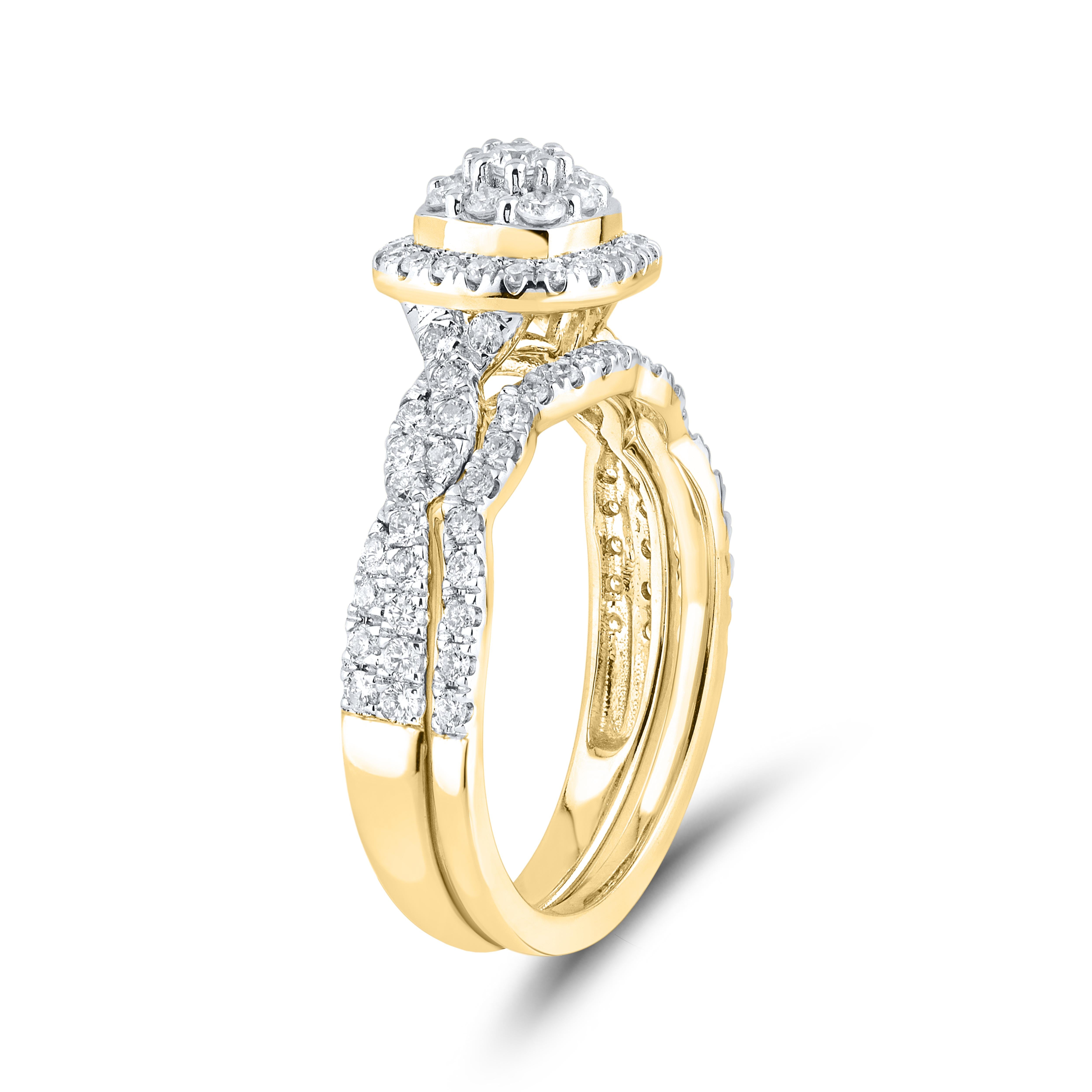 14KT YELLOW GOLD NATURAL DIAMOND BRIDAL RING SET 0.54 CTW