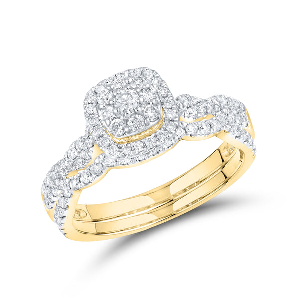 14KT YELLOW GOLD NATURAL DIAMOND BRIDAL RING SET 0.54 CTW