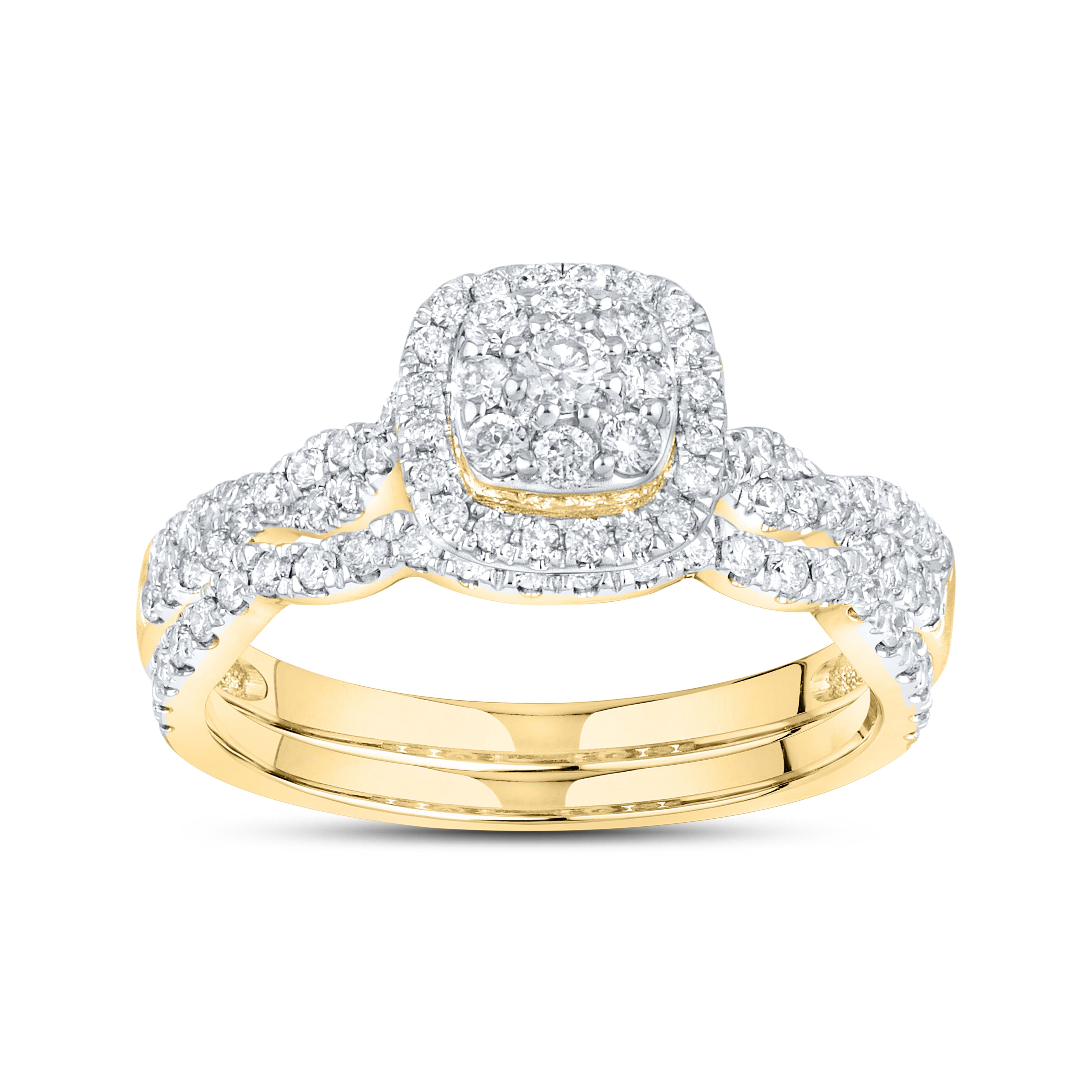 14KT YELLOW GOLD NATURAL DIAMOND BRIDAL RING SET 0.54 CTW