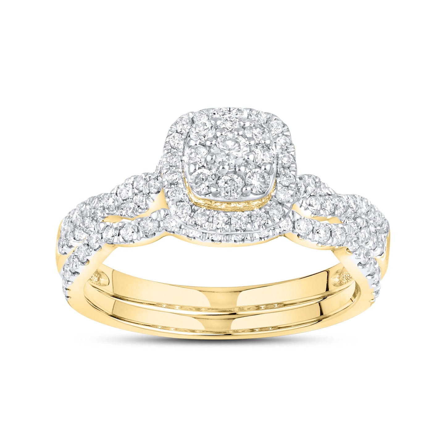 14K YELLOW GOLD NATURAL DIAMOND BRIDAL RING SET 0.54 CTW