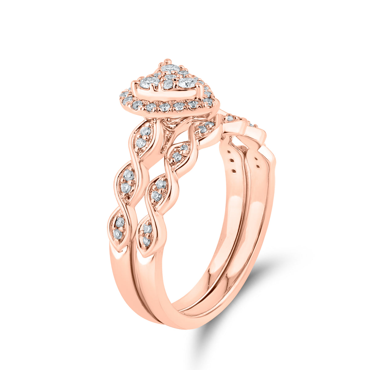 10kt Rose Gold Ring 0.33 CTW Heart Shape Diamond Bridal Ring Set