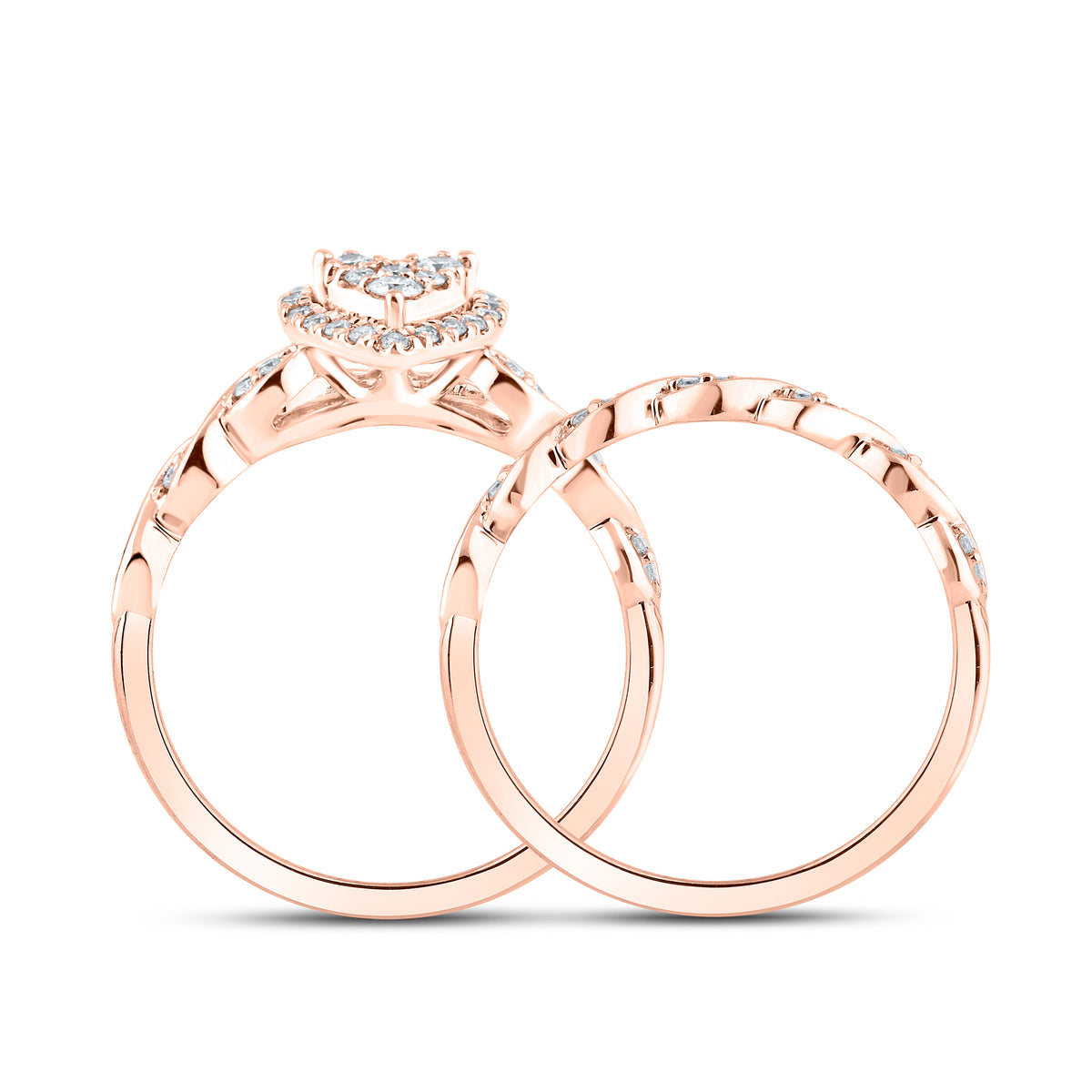 10kt Rose Gold Ring 0.33 CTW Heart Shape Diamond Bridal Ring Set