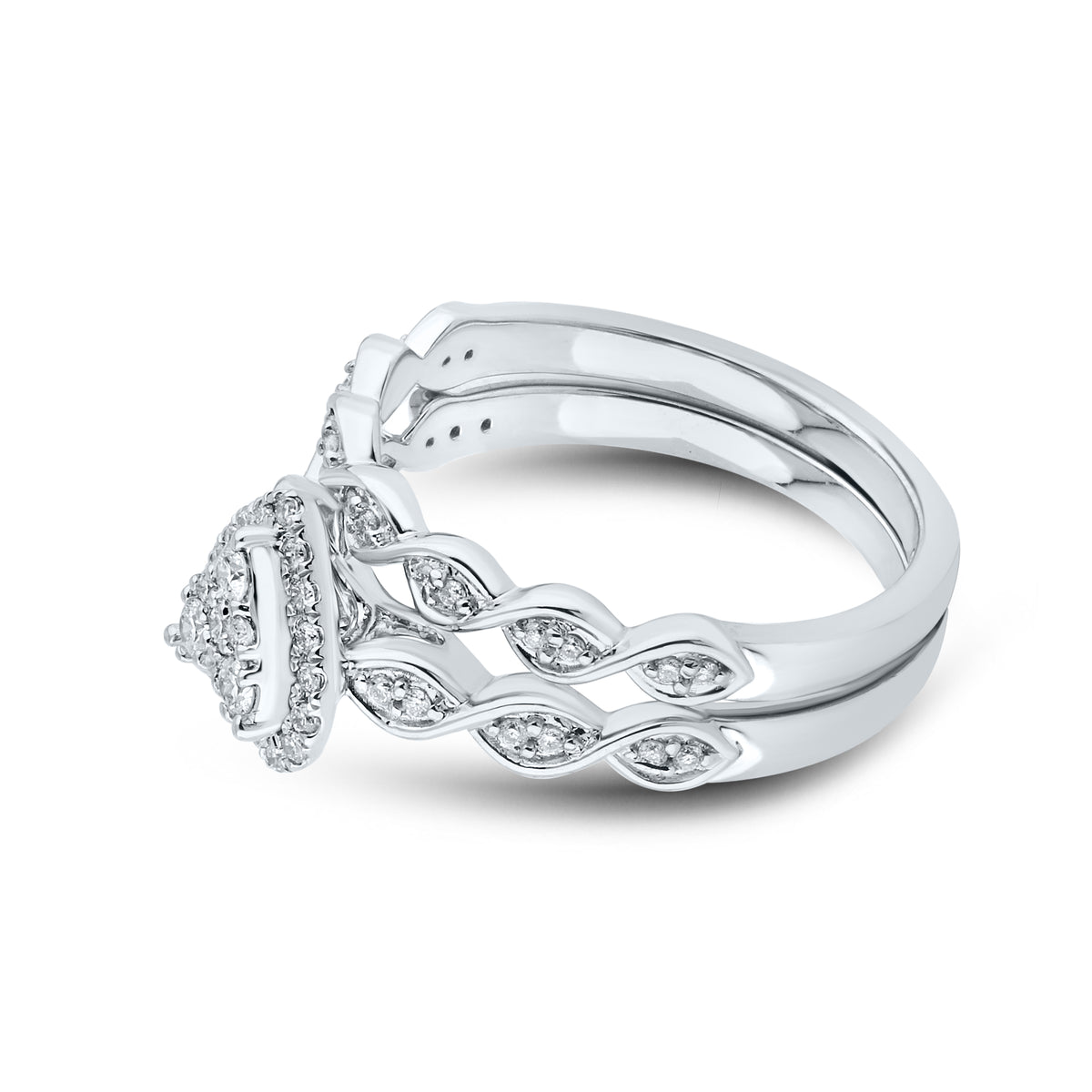 10kt White Gold Ring 0.36 CTW Heart Shape Diamond Bridal Ring Set