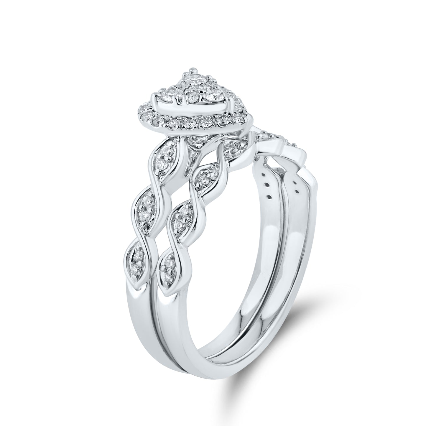 10kt White Gold Ring 0.36 CTW Heart Shape Diamond Bridal Ring Set