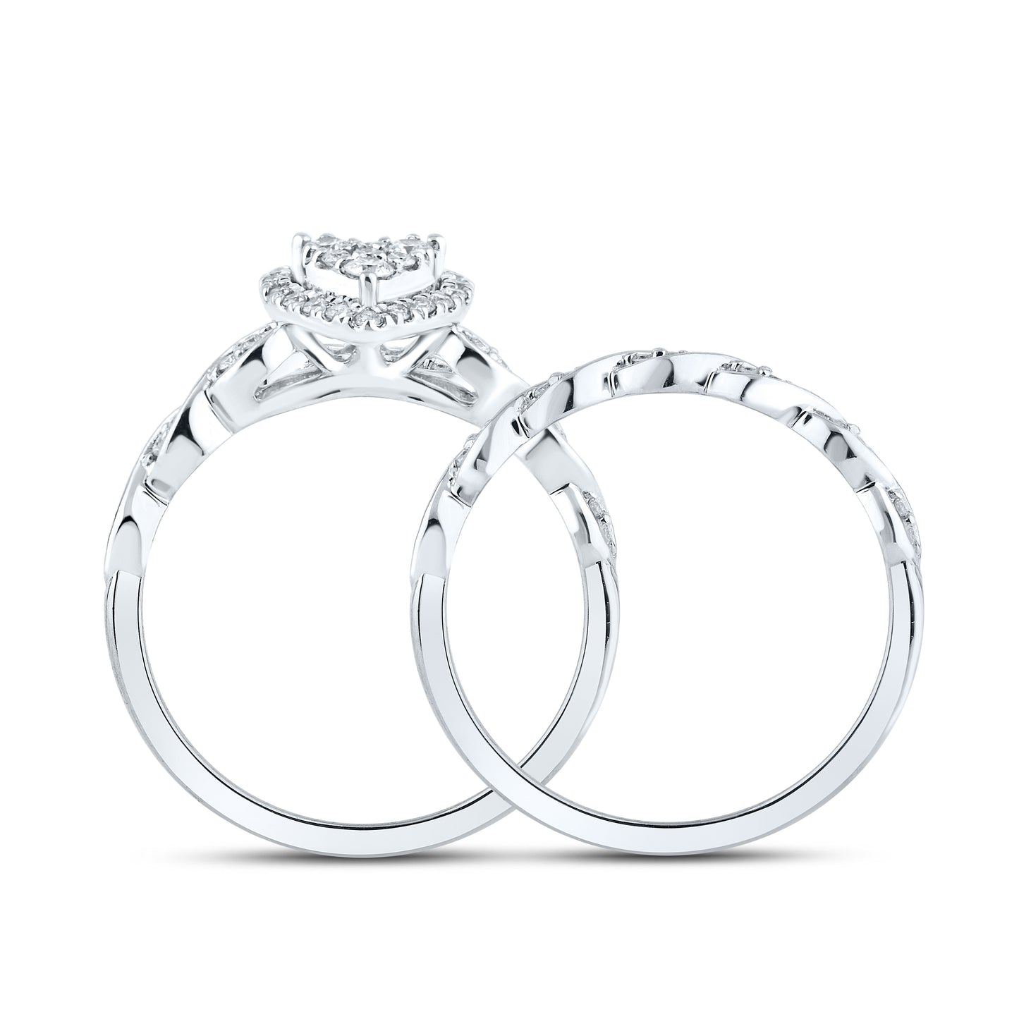 10kt White Gold Ring 0.36 CTW Heart Shape Diamond Bridal Ring Set