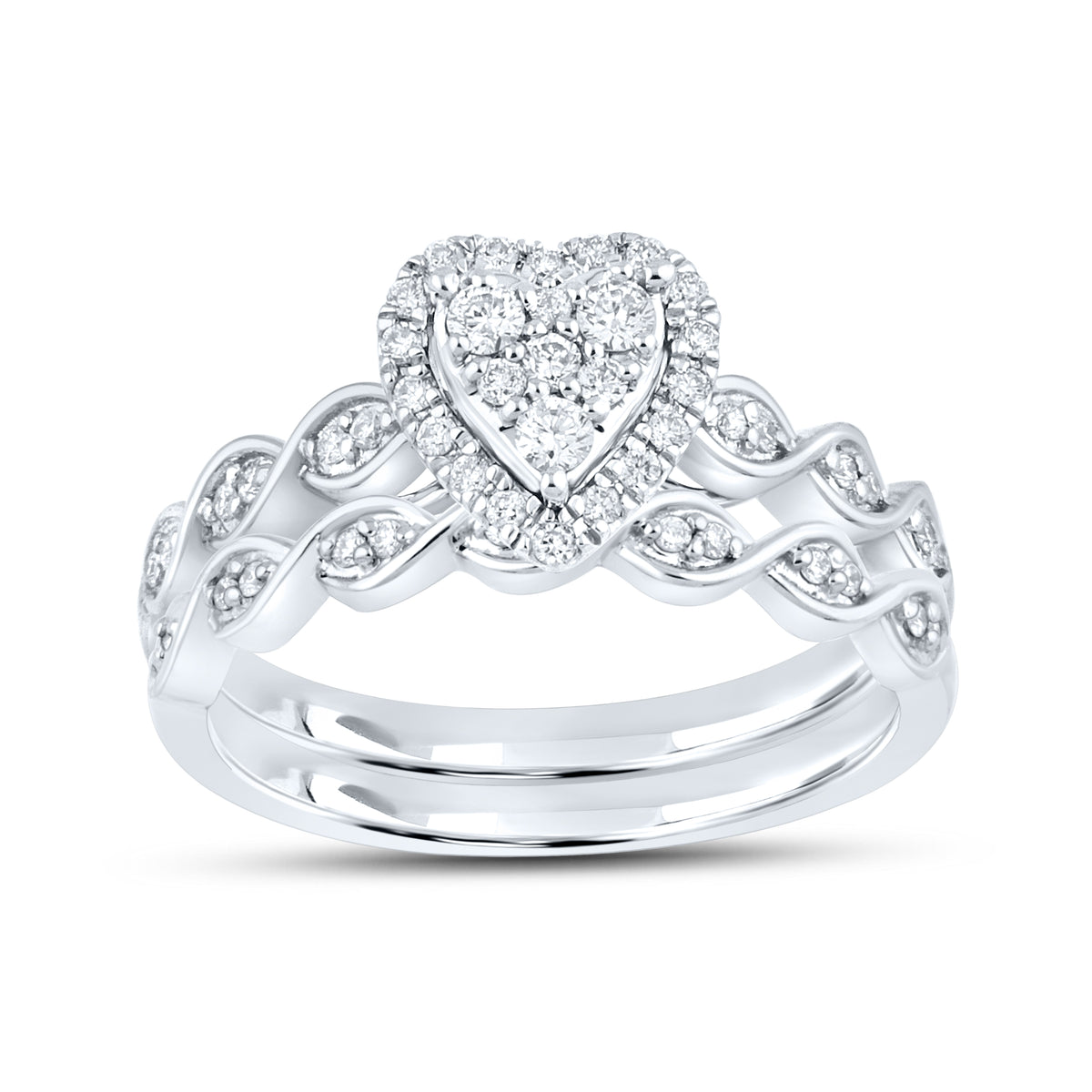 10kt White Gold Ring 0.36 CTW Heart Shape Diamond Bridal Ring Set