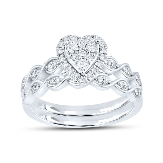 10kt White Gold Ring 0.36 CTW Heart Shape Diamond Bridal Ring Set