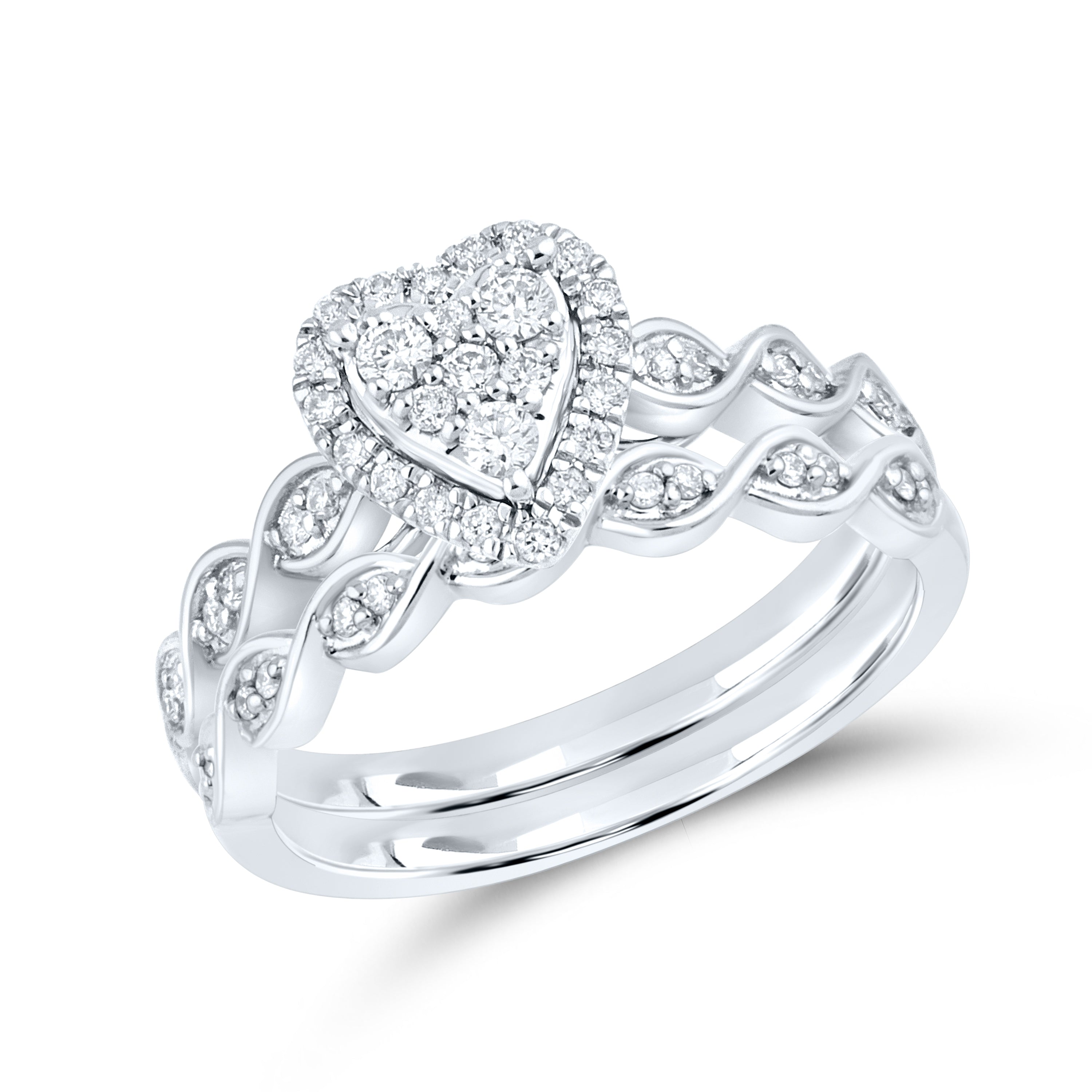 10kt White Gold Ring 0.36 CTW Heart Shape Diamond Bridal Ring Set