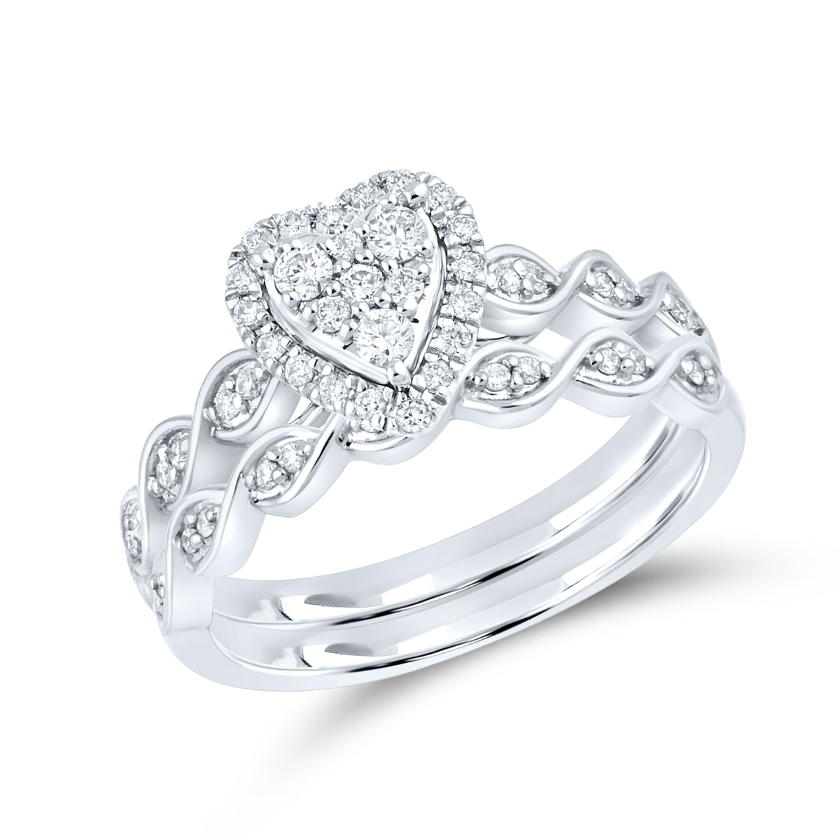 10kt White Gold Ring 0.36 CTW Heart Shape Diamond Bridal Ring Set