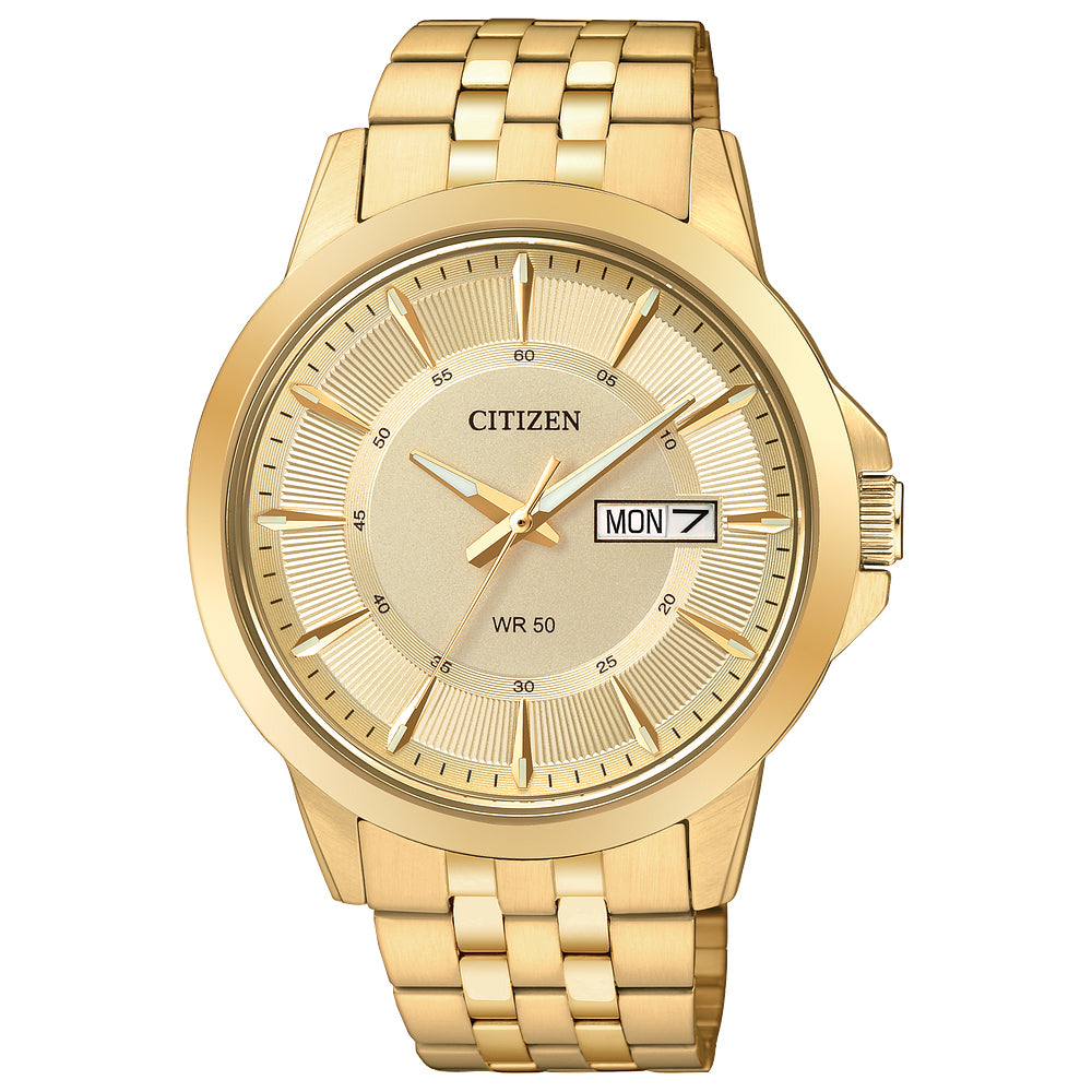 Citizen® Everyday Men's Champagne Dial Gold-Tone Stainless Steel Watch BF2013-56P