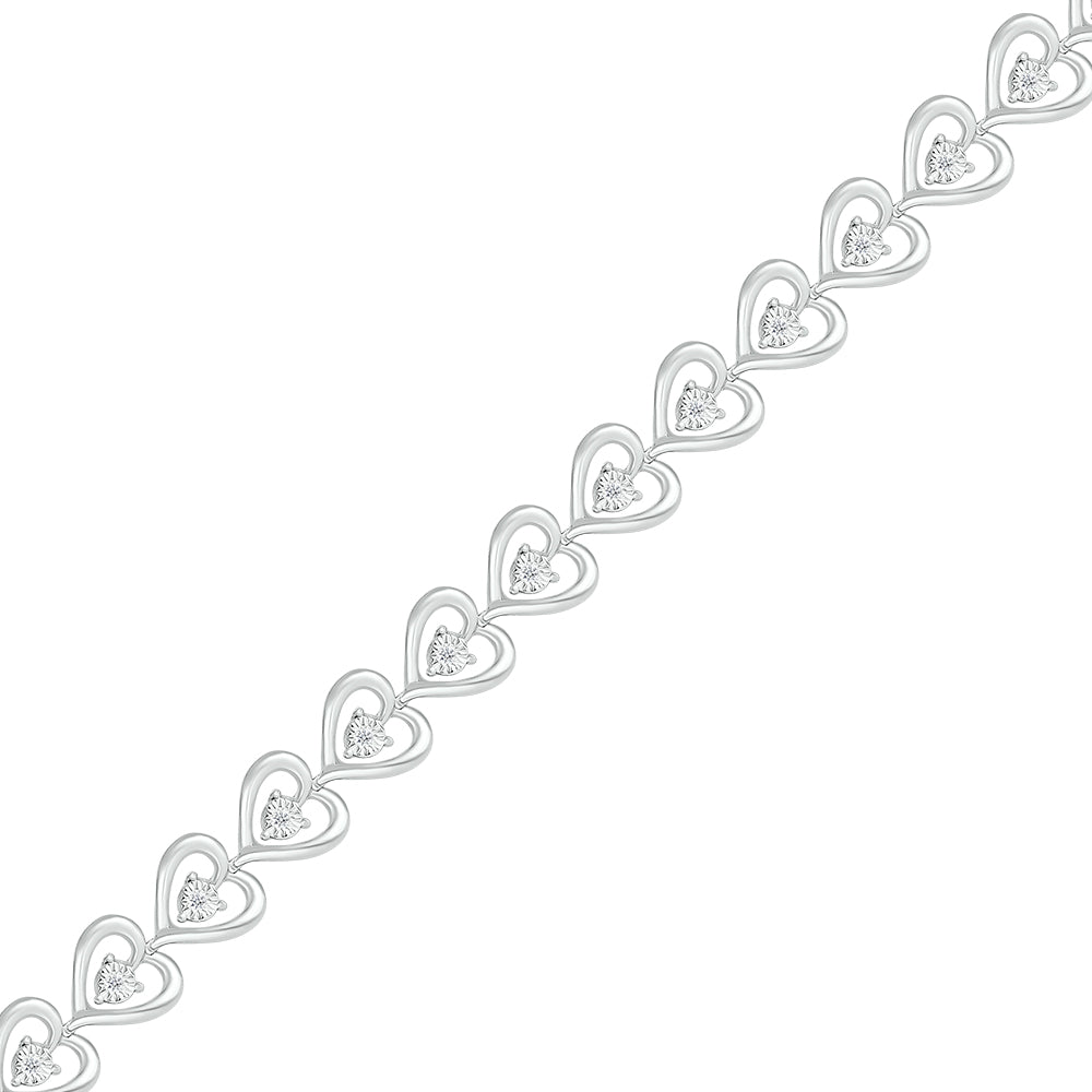 925 Sterling Silver  0.10 CTW Natural Diamond Bracelet