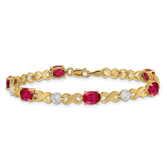 14kt Yellow Gold Diamond and Ruby Infinity Bracelet