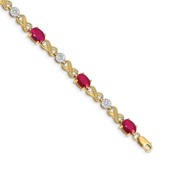 14kt Yellow Gold Diamond and Ruby Infinity Bracelet