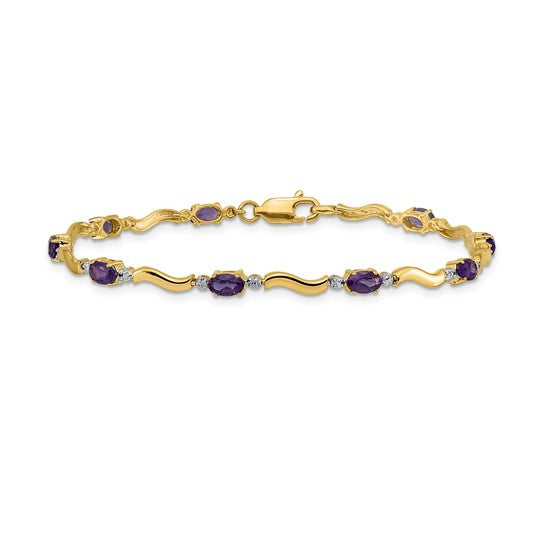 14kt Yellow Gold Diamond and Amethyst Bracelet
