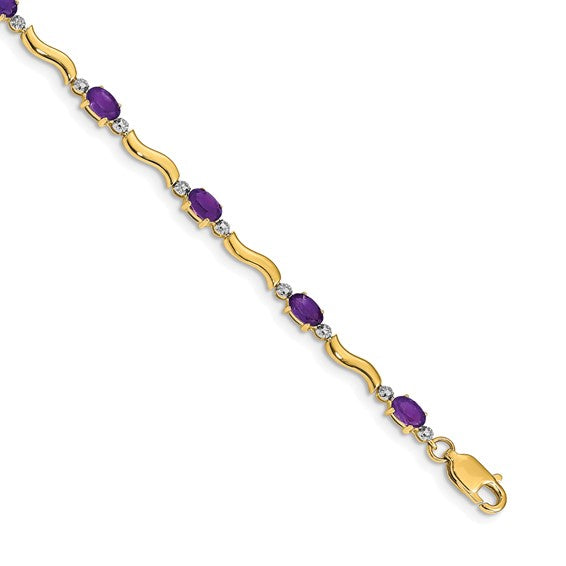 14kt Yellow Gold Diamond and Amethyst Bracelet