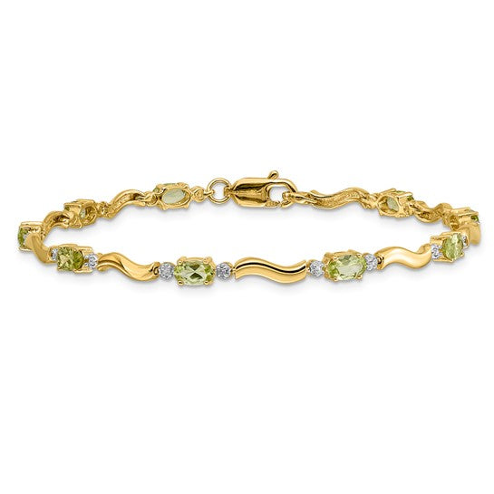 14kt Yellow Gold Fancy Diamond and Peridot Bracelet