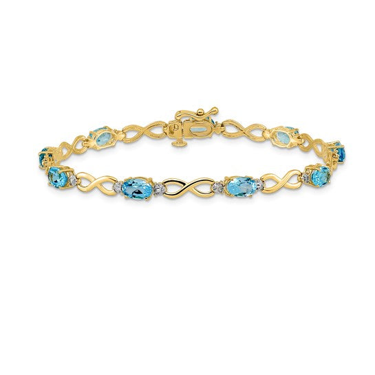 14kt Yellow Gold Blue Topaz and Diamond Infinity Bracelet