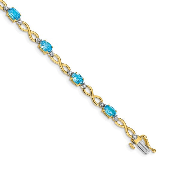 14kt Yellow Gold Blue Topaz and Diamond Infinity Bracelet