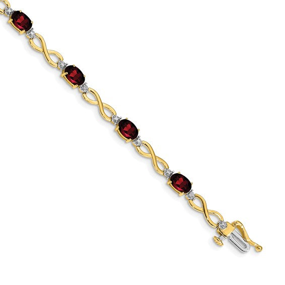 14kt Yellow Gold Garnet and Diamond Infinity Bracelet