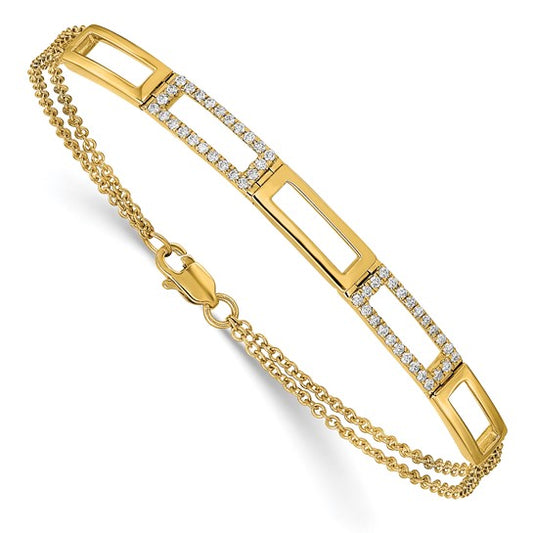 14kt Yellow Gold Polished Rectangle Link Complete 1/4 carat Diamond Double Strand 7 inch Bracelet