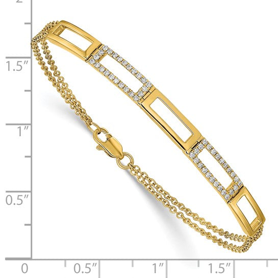 14kt Yellow Gold Polished Rectangle Link Complete 1/4 carat Diamond Double Strand 7 inch Bracelet