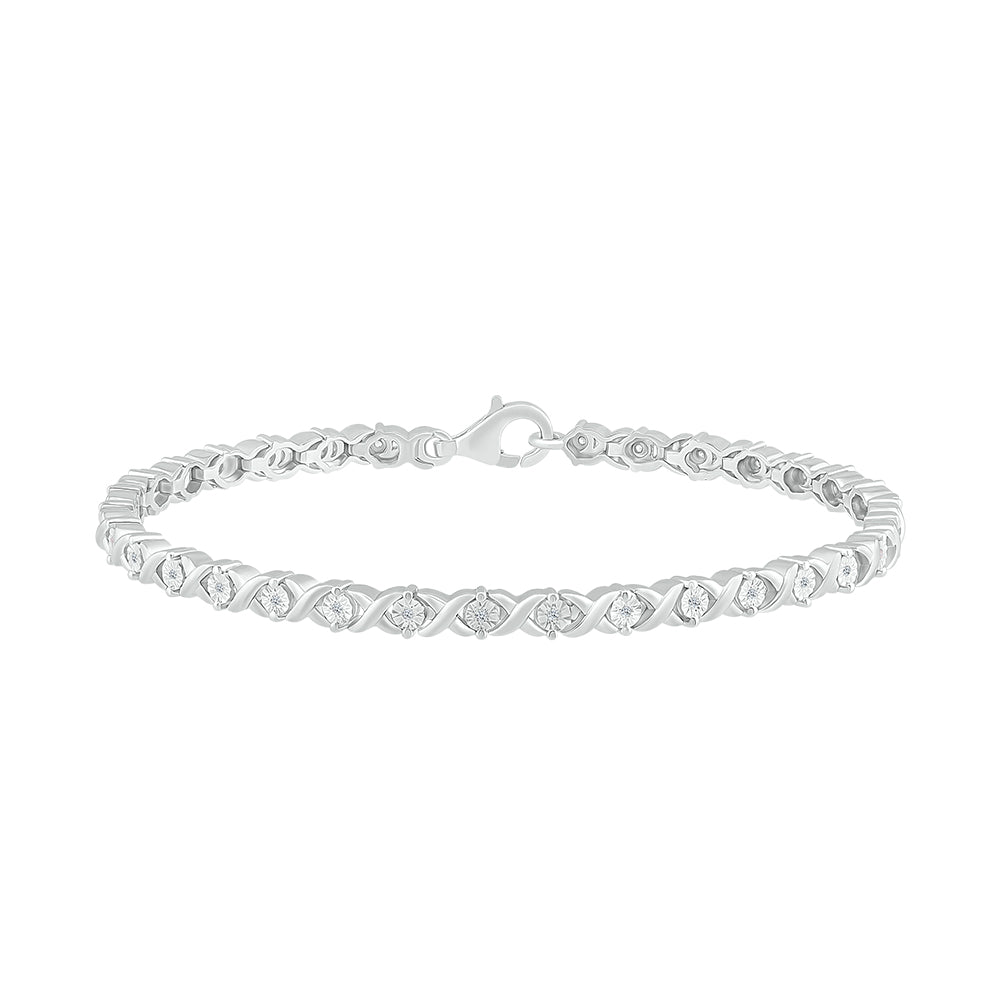 925 Sterling Silver  0.10 CTW Natural Diamond Bracelet