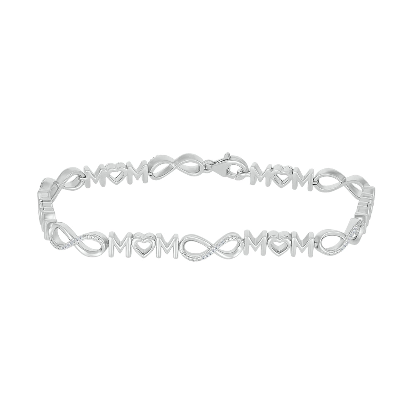 925 Sterling Silver 0.10 CTW Diamond Mom Bracelet