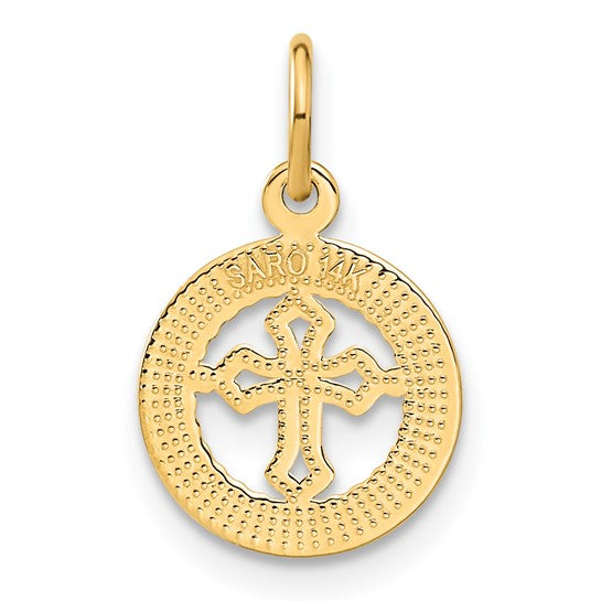 14KT Yellow Gold Eternal Life Cross in Circle Charm