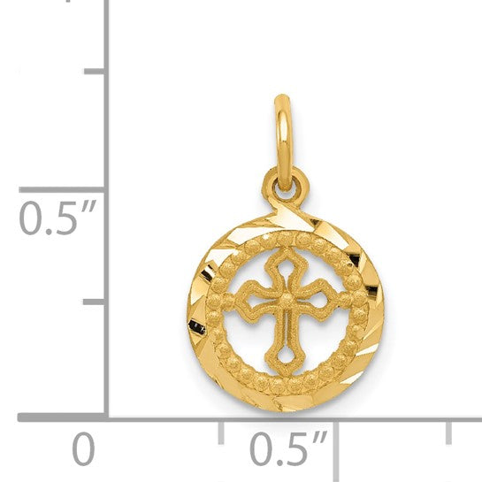 14KT Yellow Gold Eternal Life Cross in Circle Charm