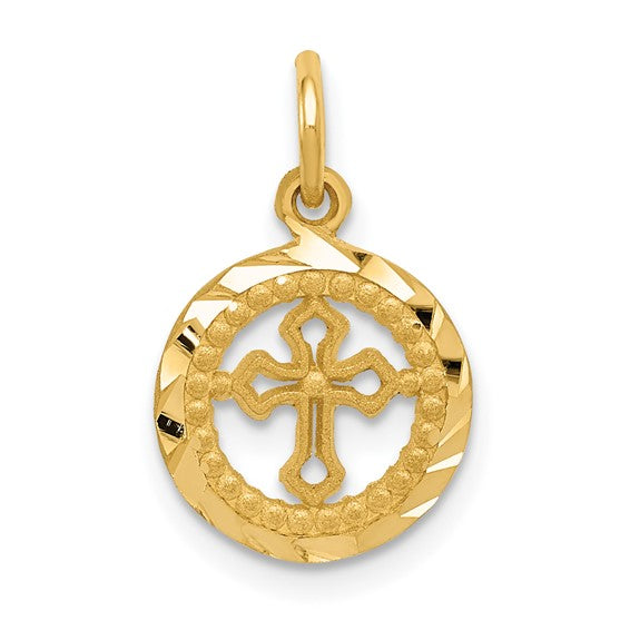 14KT Yellow Gold Eternal Life Cross in Circle Charm