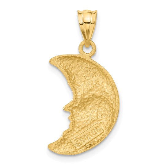 14kt Yellow Gold Satin Diamond-cut Moon Charm