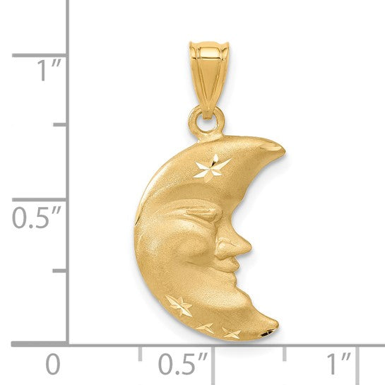 14kt Yellow Gold Satin Diamond-cut Moon Charm