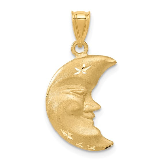 14kt Yellow Gold Satin Diamond-cut Moon Charm
